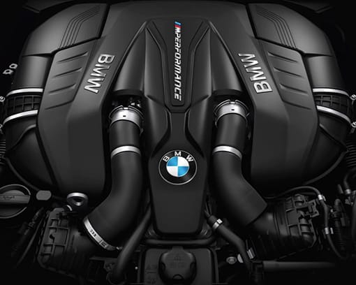 Detail shot of a BMW M TwinPower Turbo V-8 Engine