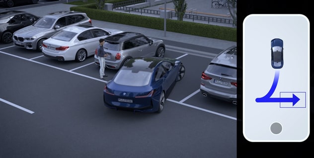 Image of a BMW parking, utilizing Remote Control Parking