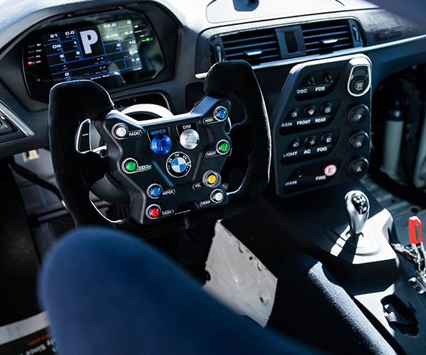 Panoramic view of the driver cockpit in the BMW M2 CS Racing