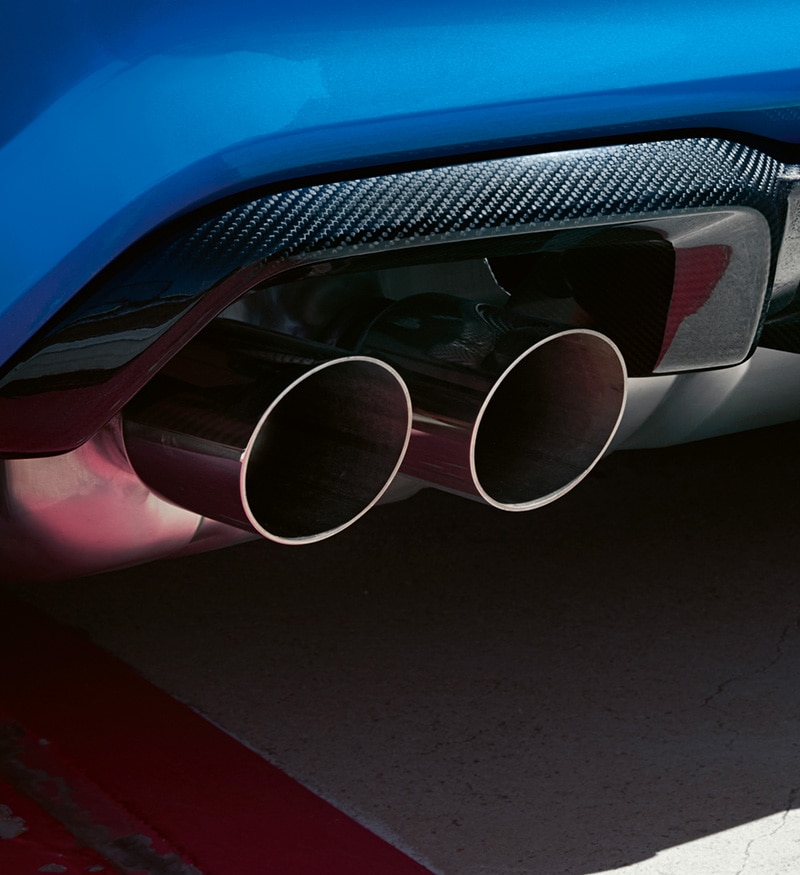 Detail of the carbon fiber rear diffuser framing the M Sport exhaust system on the Limited Edition BMW M2 CS