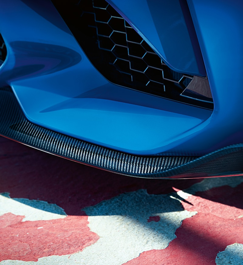 Detail of the carbon fiber front splitter on the Limited Edition BMW M2 CS