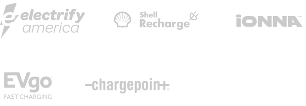 Electrify America, Shell Recharge, IONNA Evgo, and ChargePoint logos